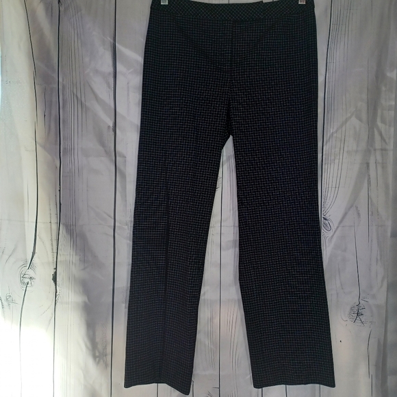 Ann Taylor Loft stretch black and light blue, checkered straight leg trousers - Picture 1 of 10